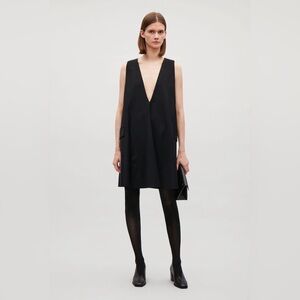 COS Deep V-neck Wool Dress Black Sleeveless Dress